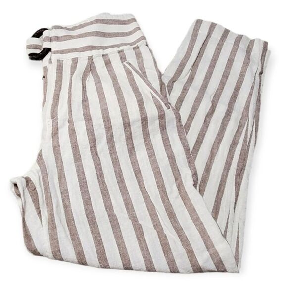 Anthropologie Oasis Striped Linen‎ Blend Tailored Ankle Pants White/Taupe 6 - Picture 5 of 10